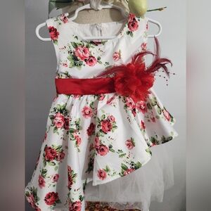 Source Unknown Red/White Asymetrical Floral Dress w/Tulle, 2T, NWT